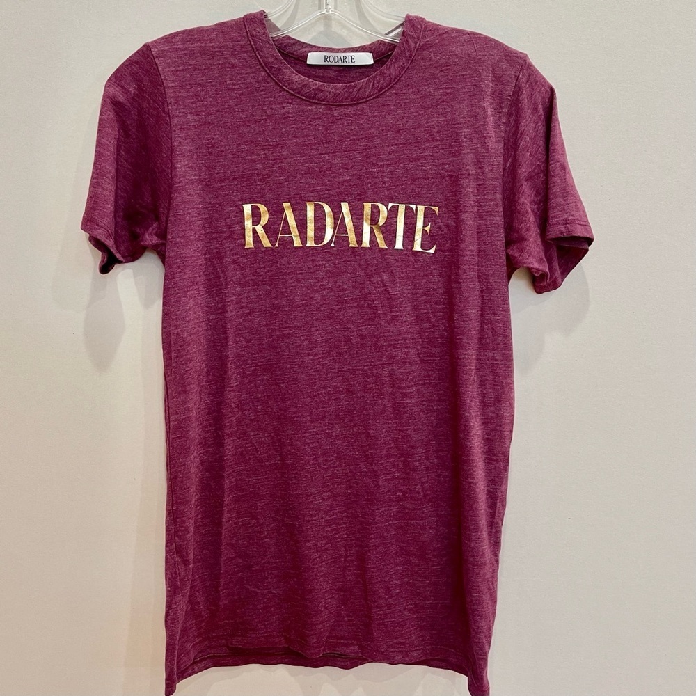 New Rodarte “ Radarte “ womens XS burgundy raspberry shirt w gold lettering